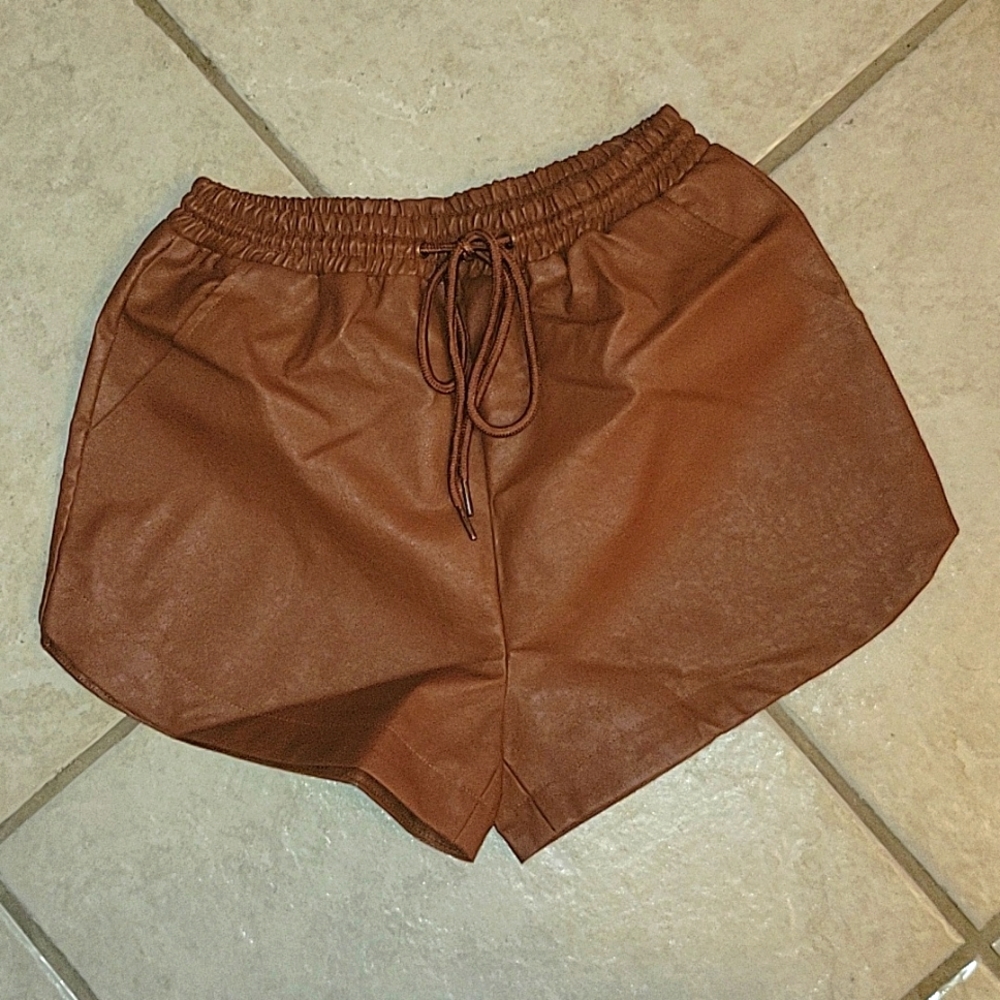Brown Faux Leather Shorts